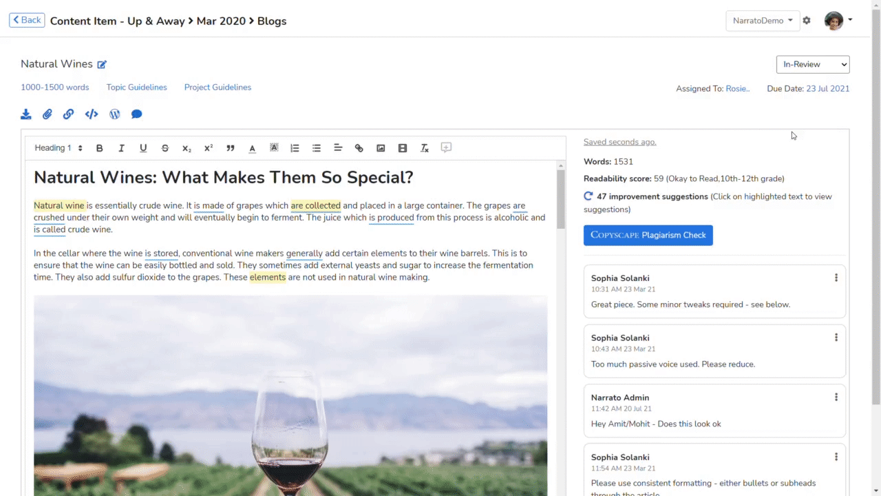 Publishing content on Narrato
