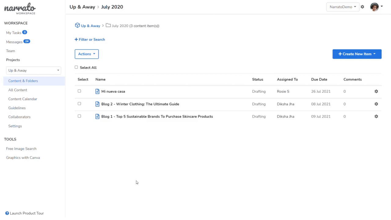 Publishing content on Narrato