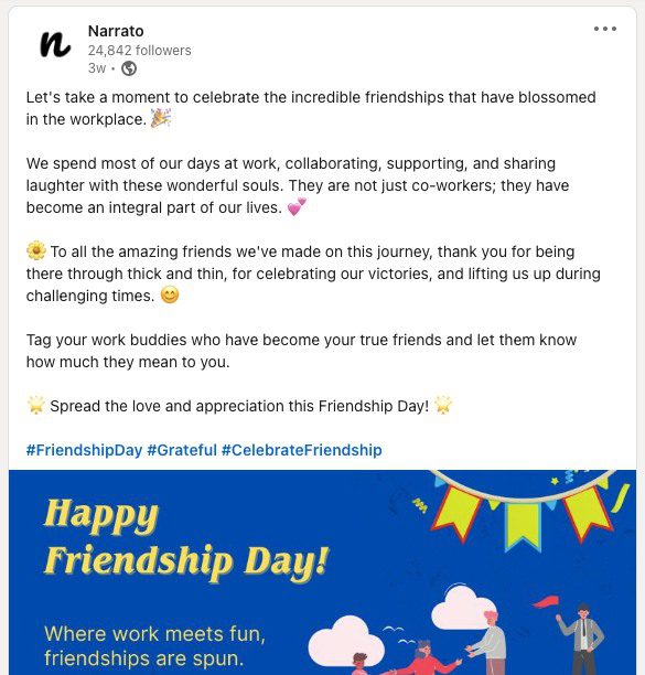 AI-generated social media post on Narrato’s LinkedIn channel