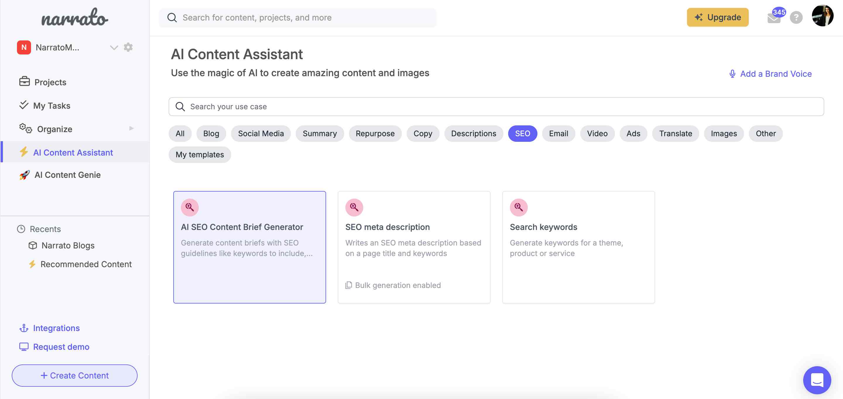 Narrato’s AI SEO tools