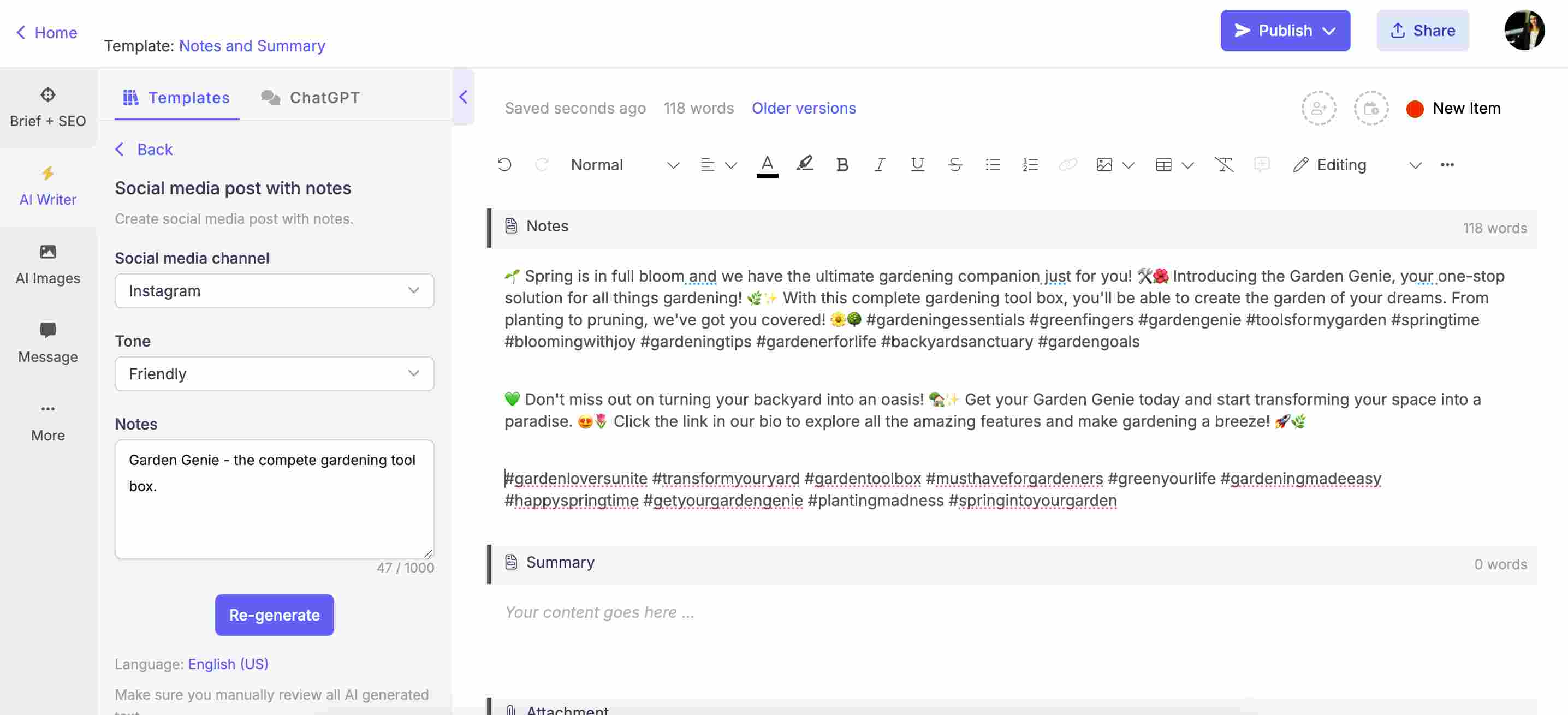 AI-generated social media post on Narrato