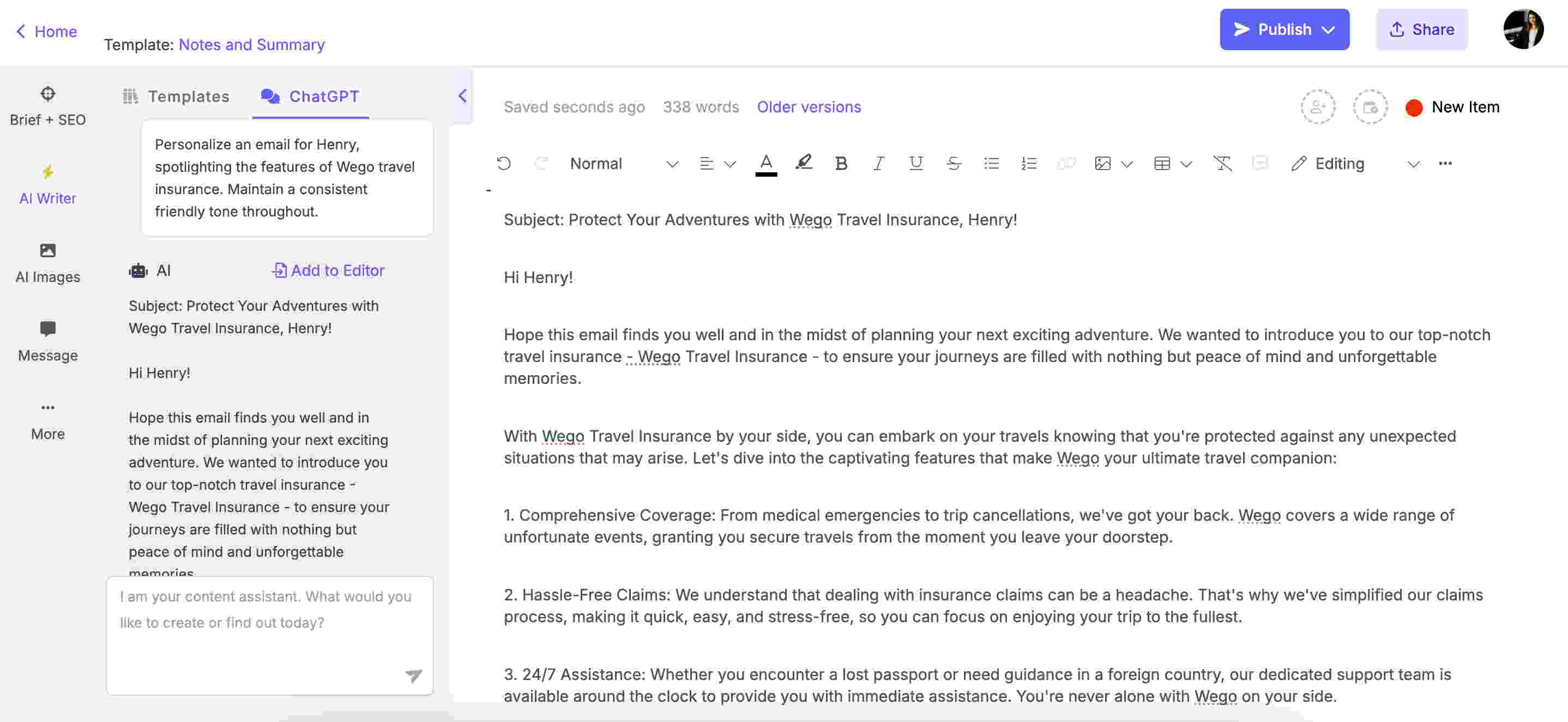 ChatGPT prompts for copywriting - email copy