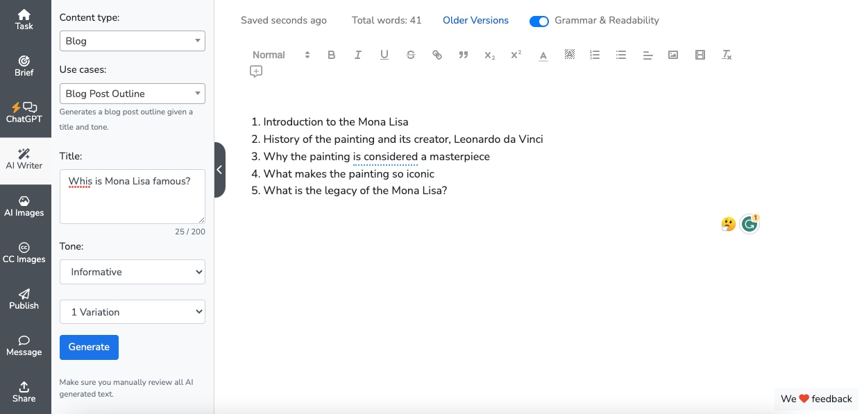 AI content writer - blog post outline