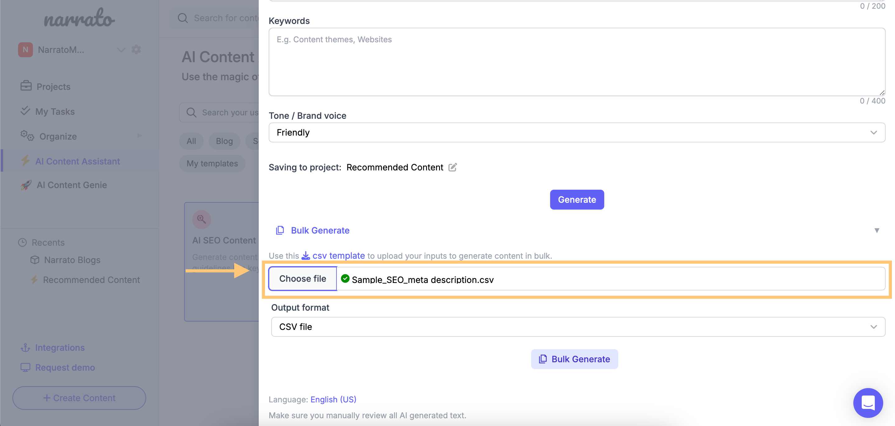 Uploading the CSV file with relevant input