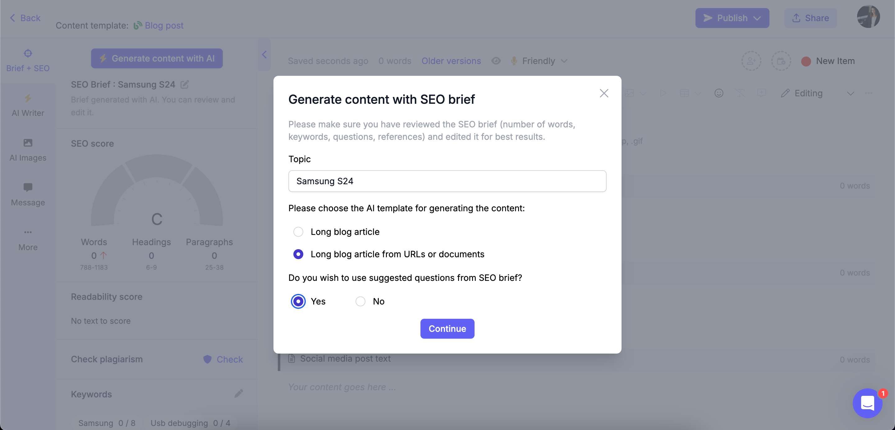 Generate product review from SEO brief