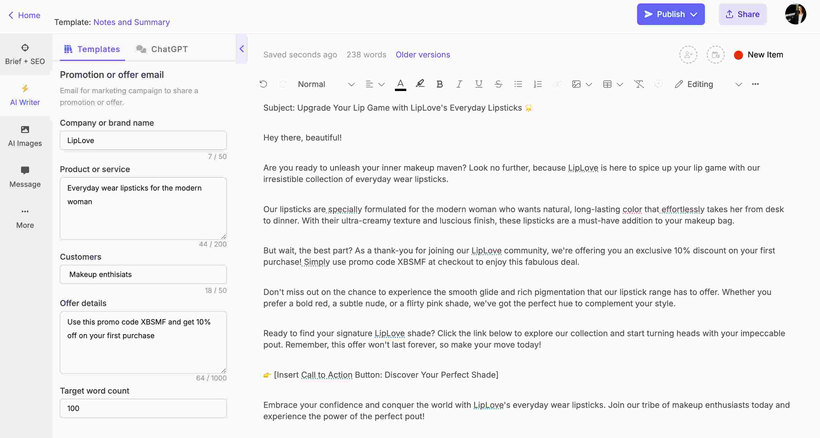 Narrato’s AI email writer