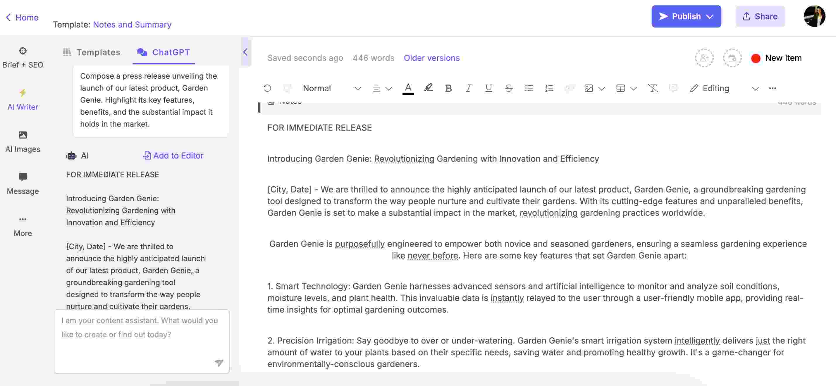 ChatGPT prompts for copywriting - press release