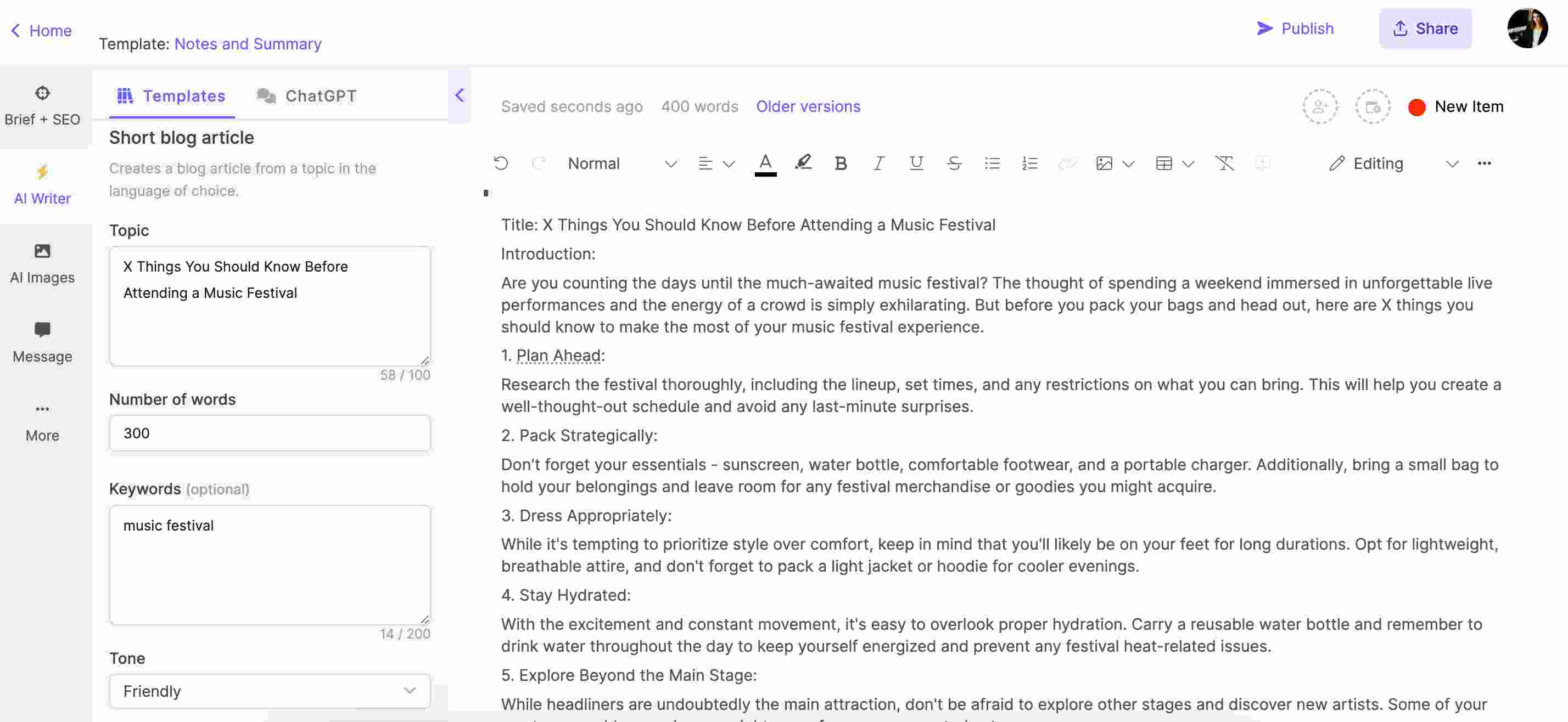 Creating event blog articles using Narrato’s AI blog writer