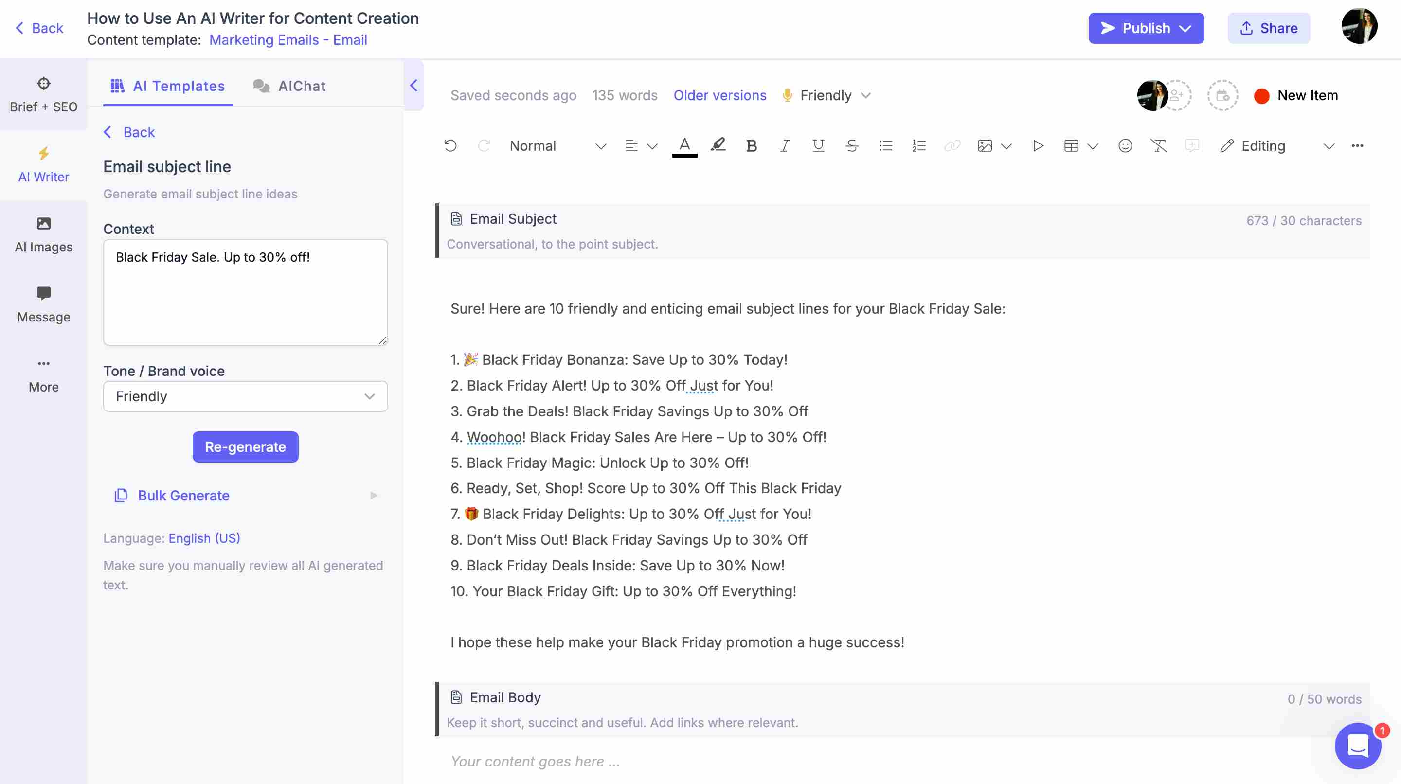 AI-generated subject lines