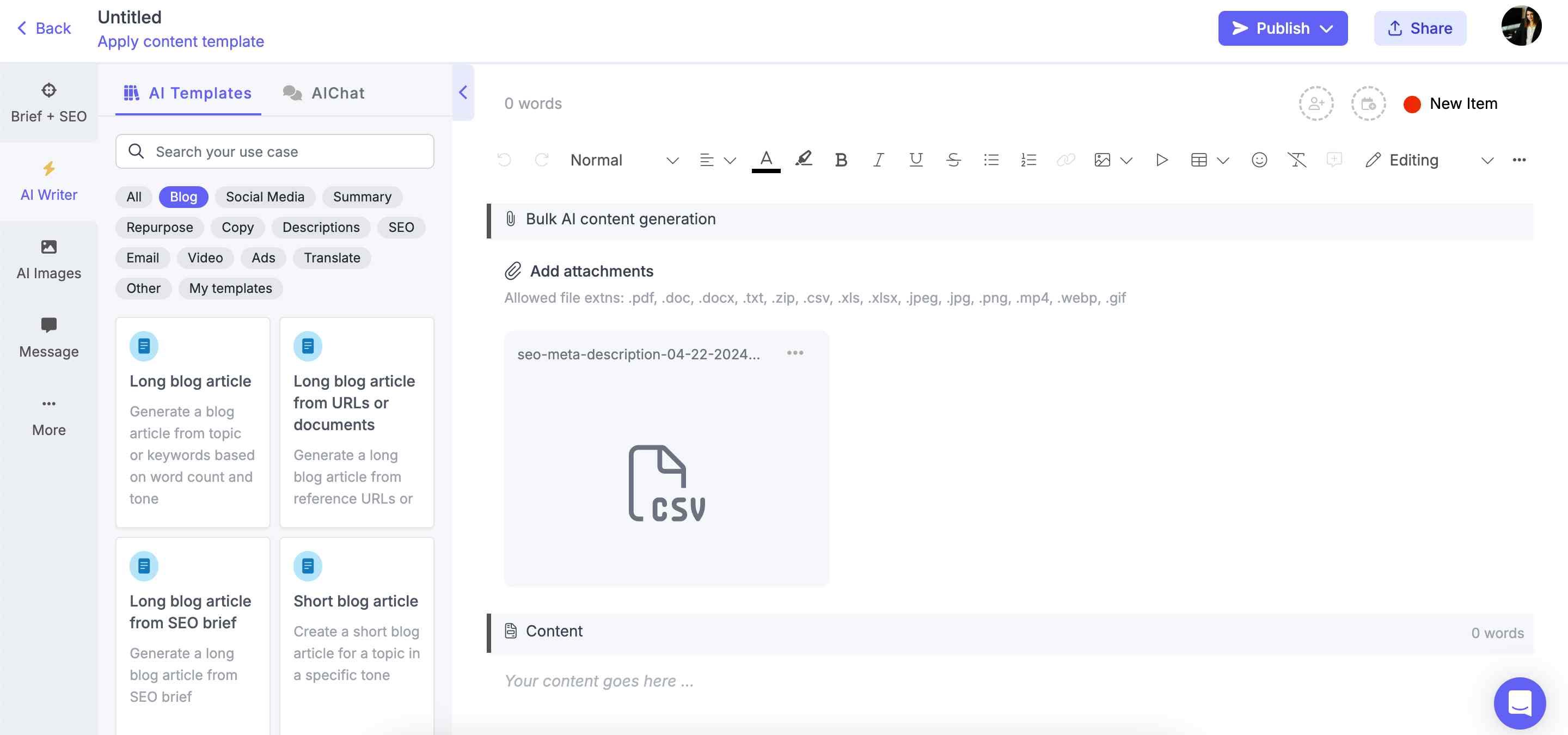 AI-generated SEO meta descriptions and titles in bulk