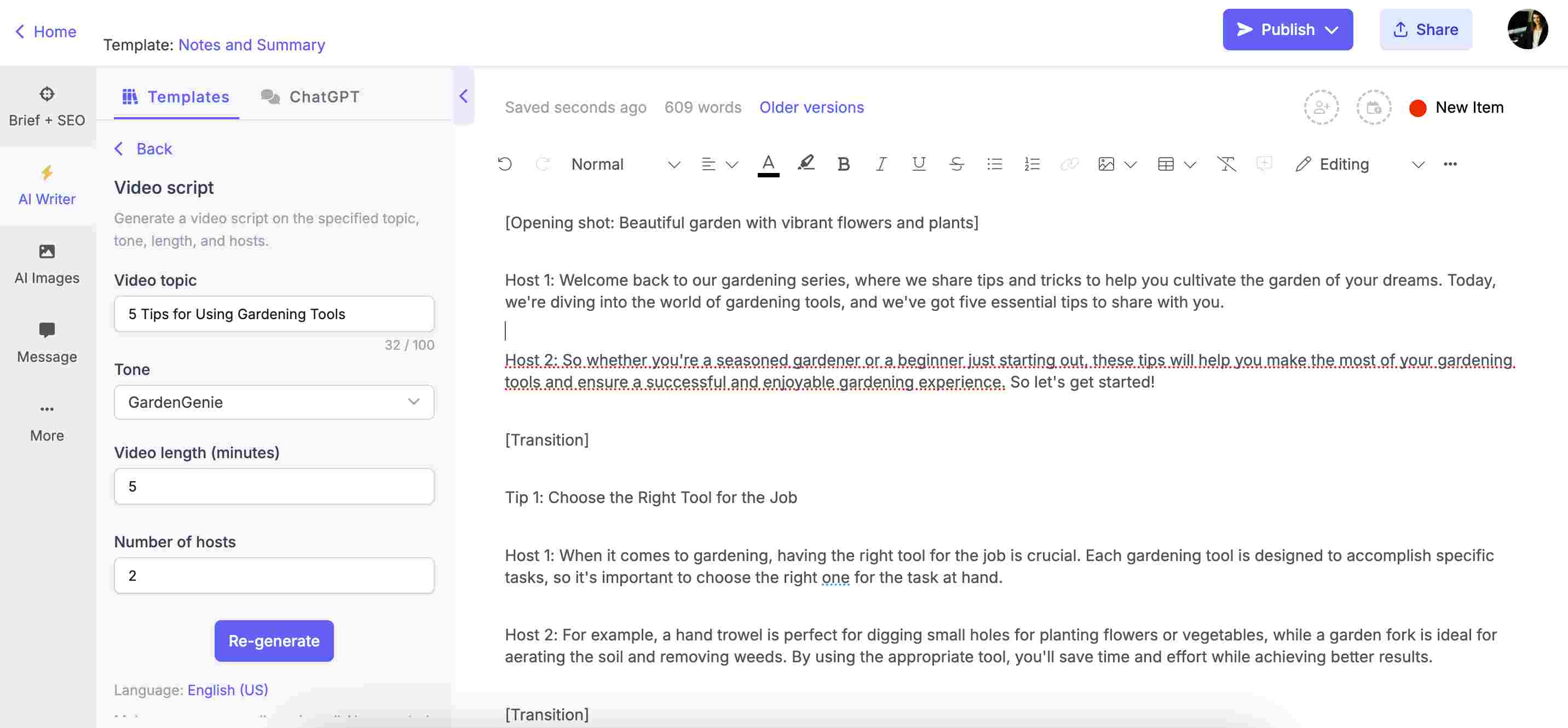 Narrato’s AI video script generator