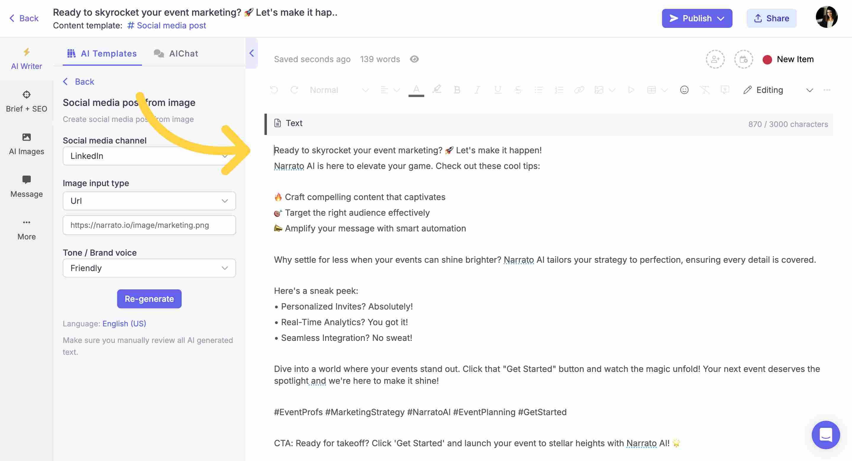 AI-generated social post from image