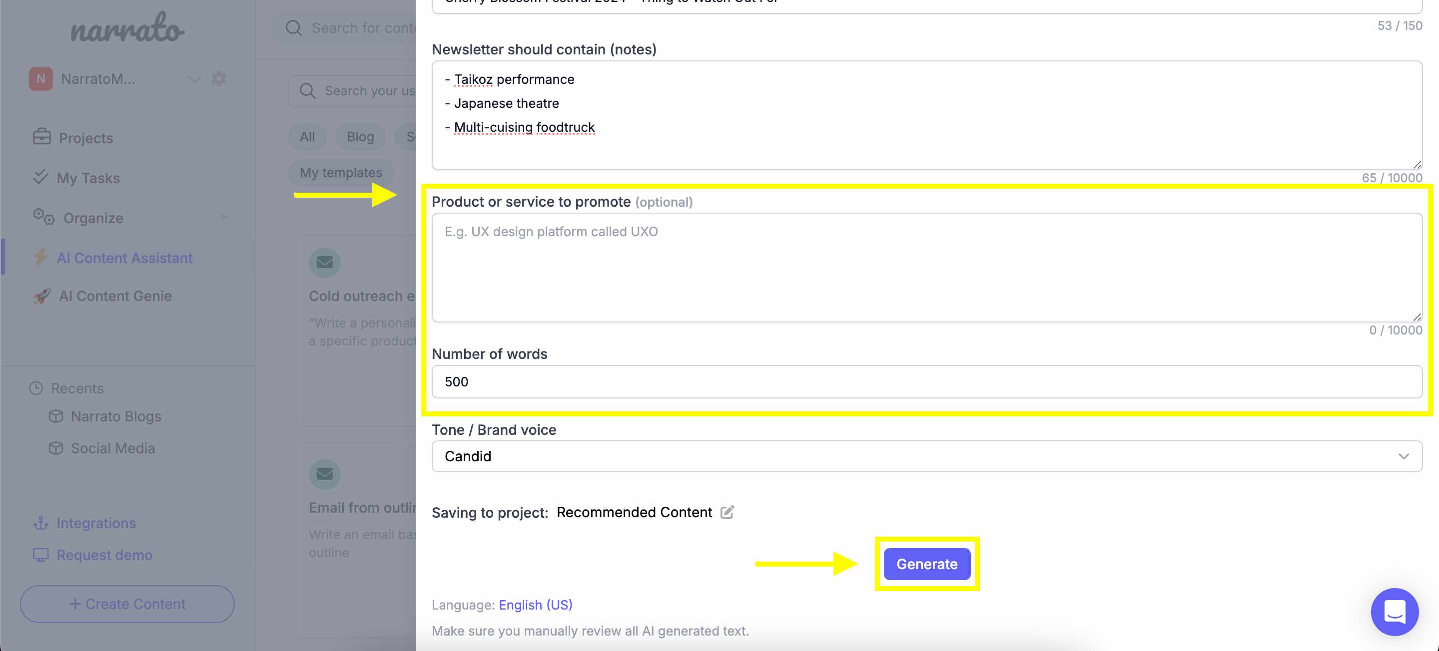 Setting parameters in the AI newsletter generator