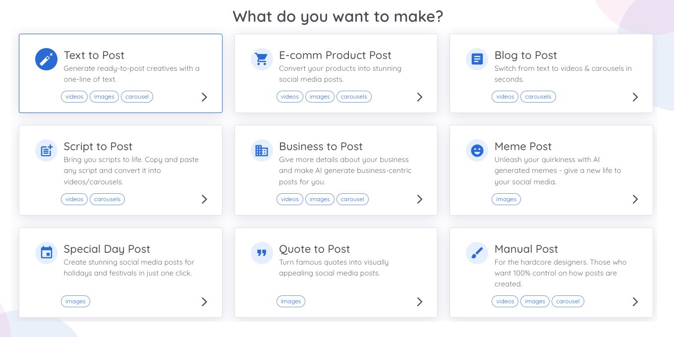 Predis.ai Social Media Post Generator Modes