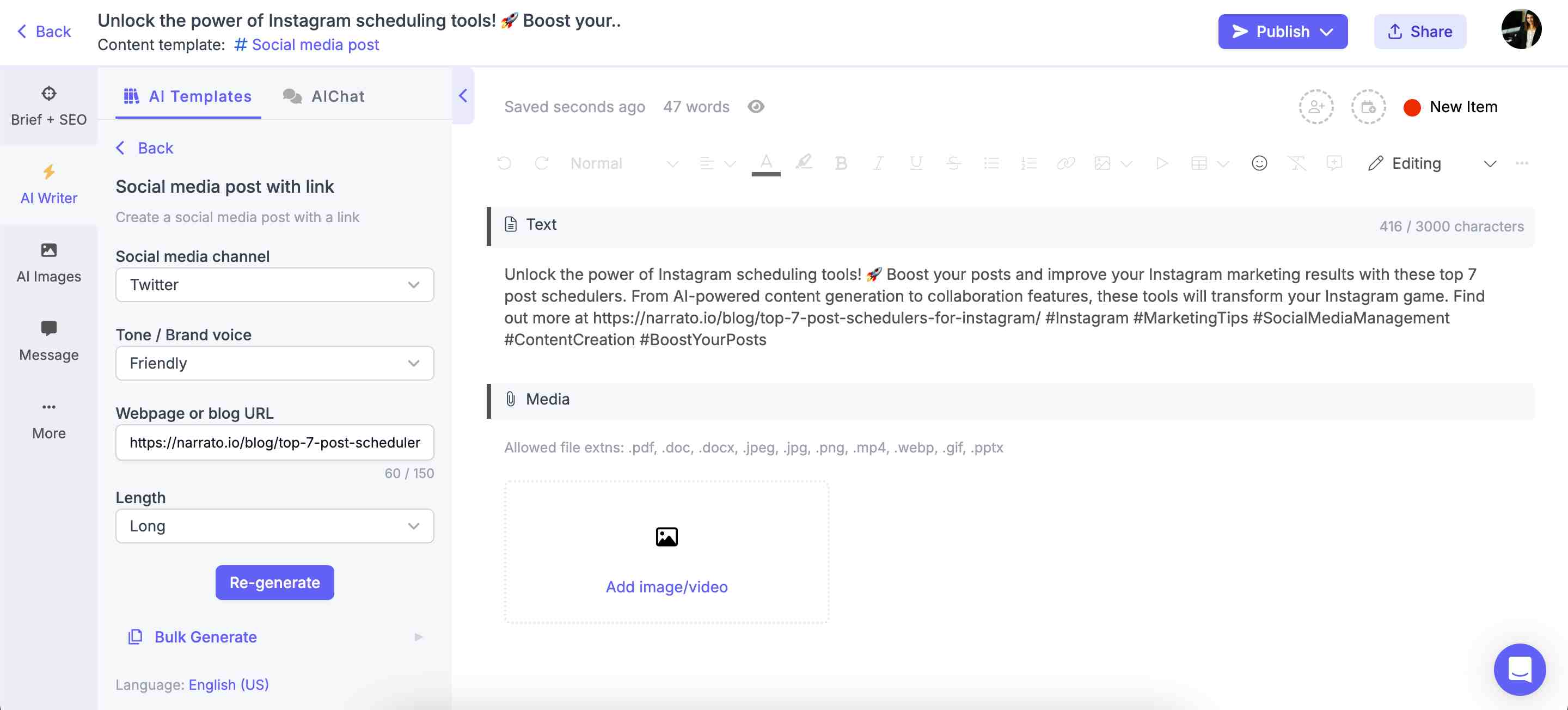 AI-generated social media copy