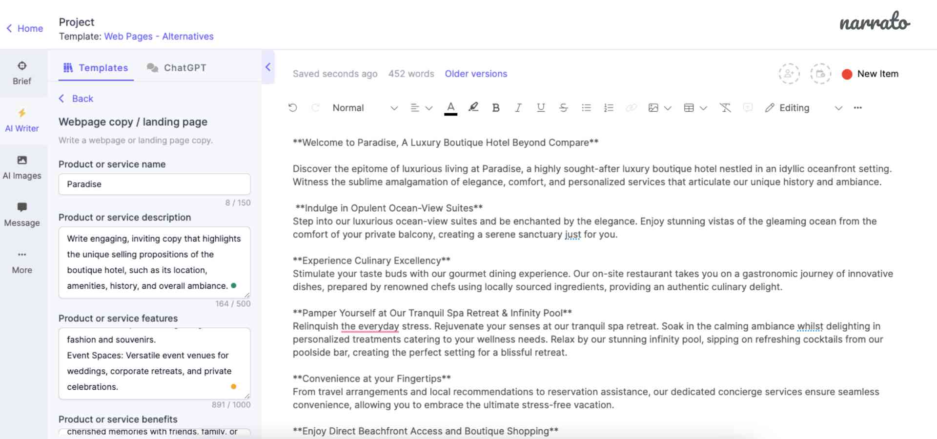 AI copywriter tools - Narrato