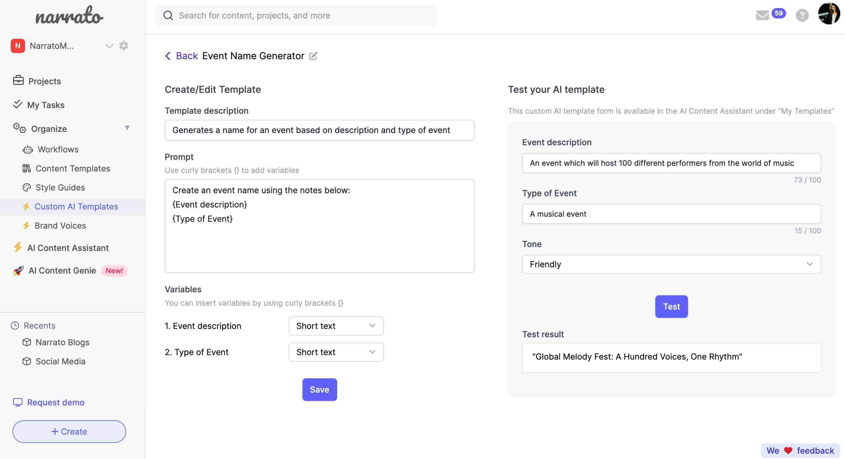 Defining variables of the AI template