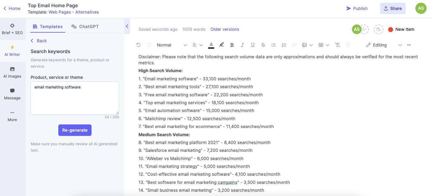 AI Keyword Generator on Narrato
