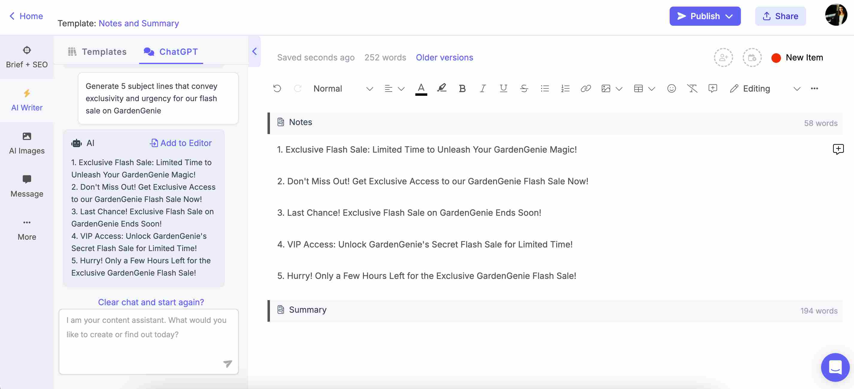Using ChatGPT prompts for email subject lines