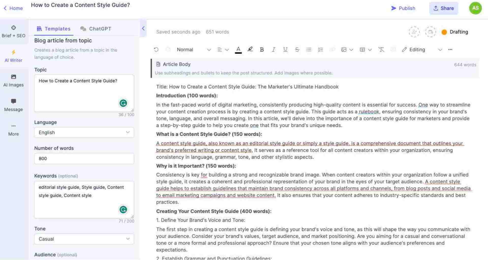 Narrato’s AI article writer