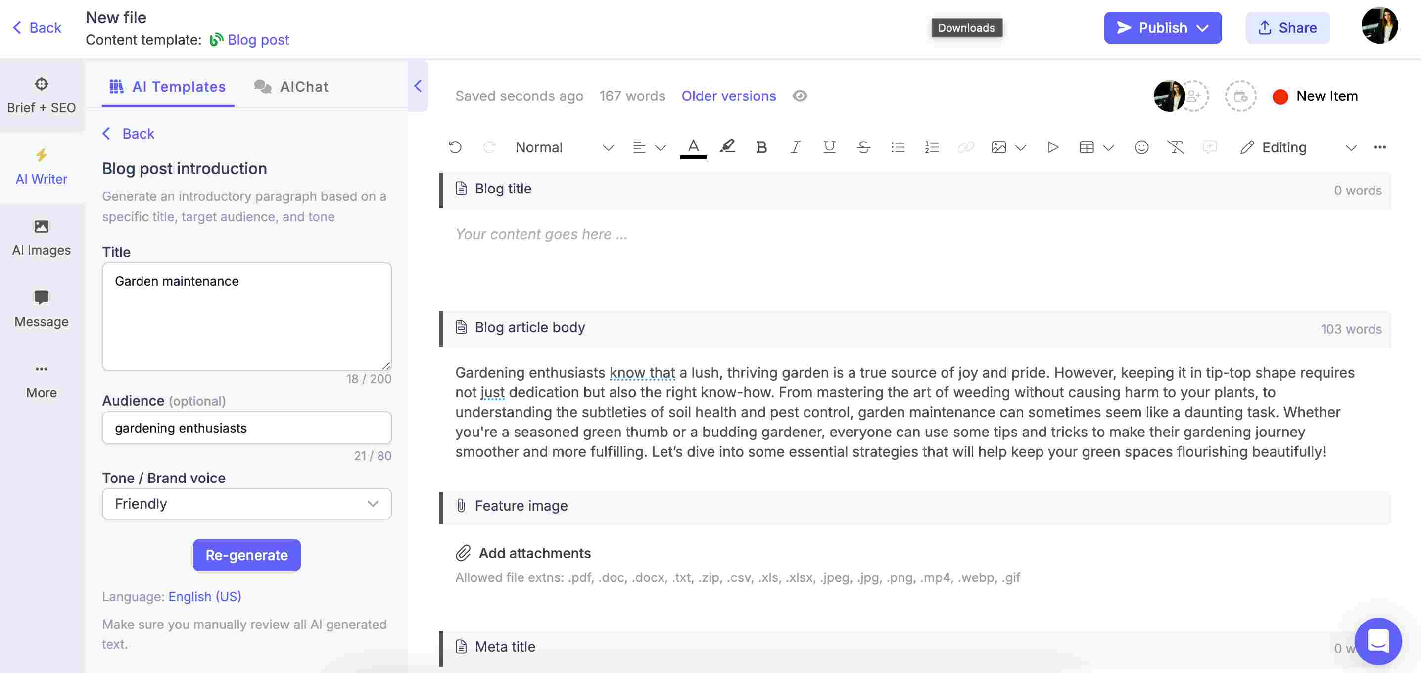 Narrato's 'AI Blog Post Intro' template 