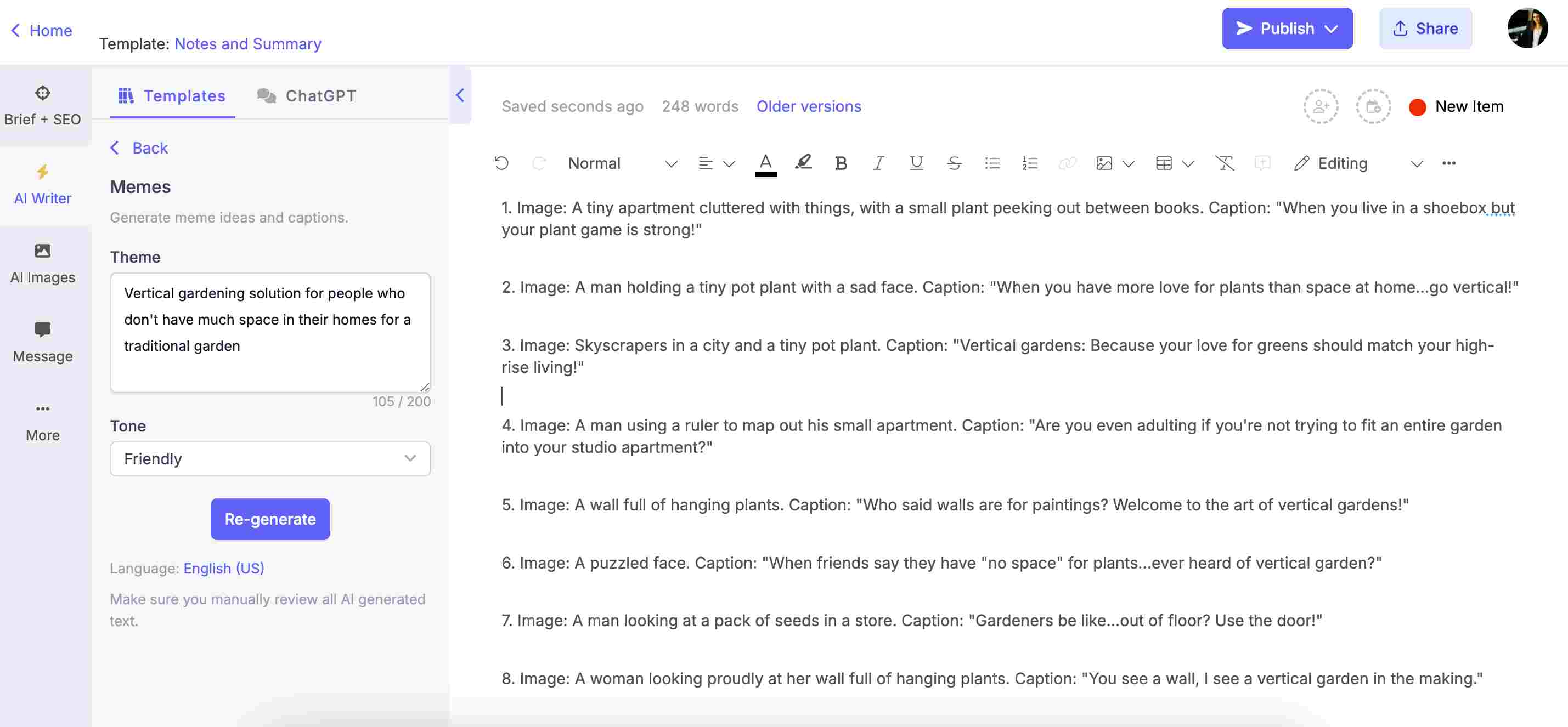 Narrato’s AI meme idea generator