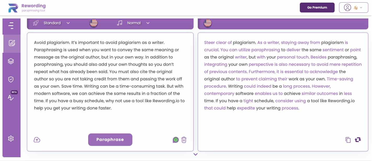 Rewording AI paraphrasing tool