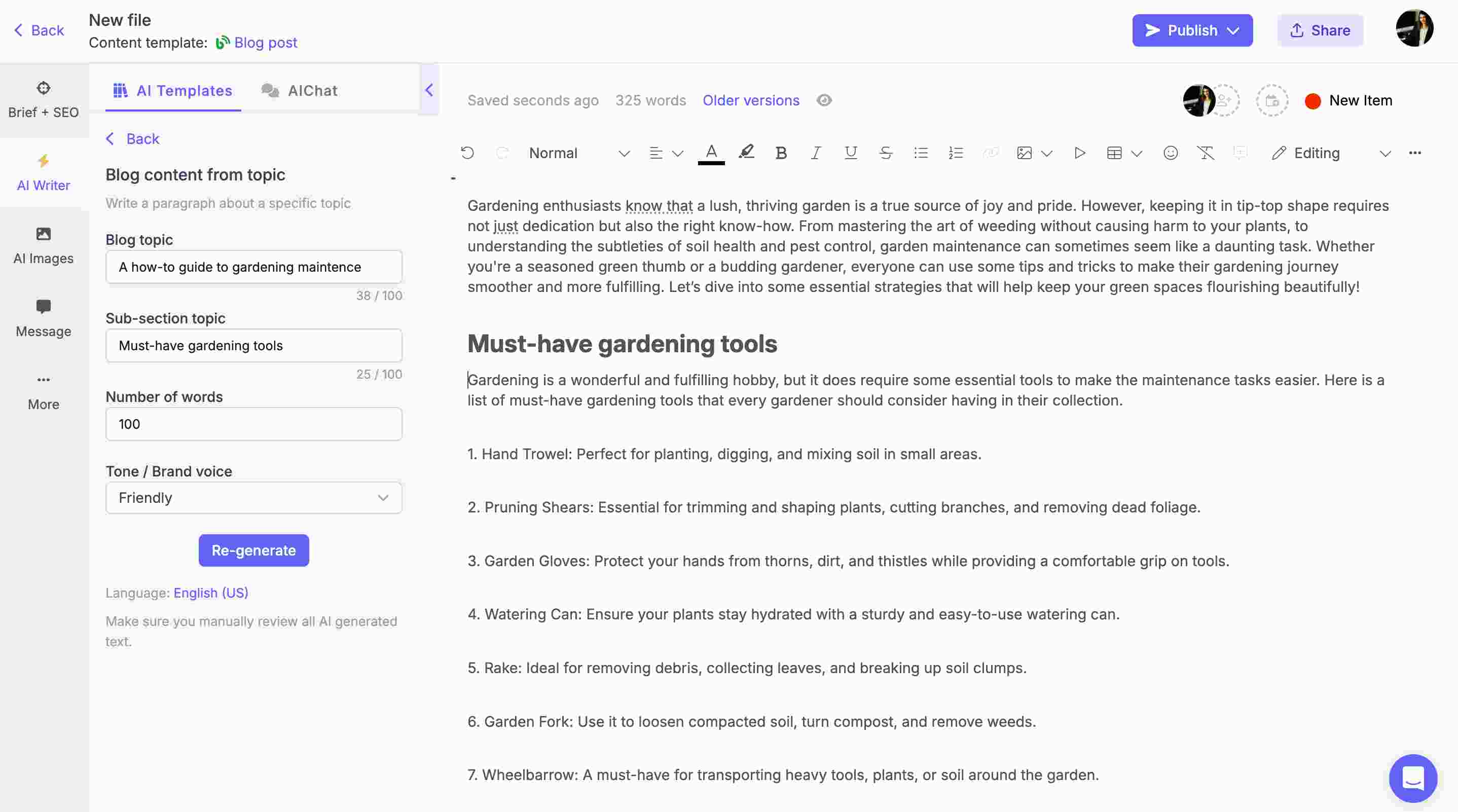 Narrato's 'Blog sectional content from topic' template
