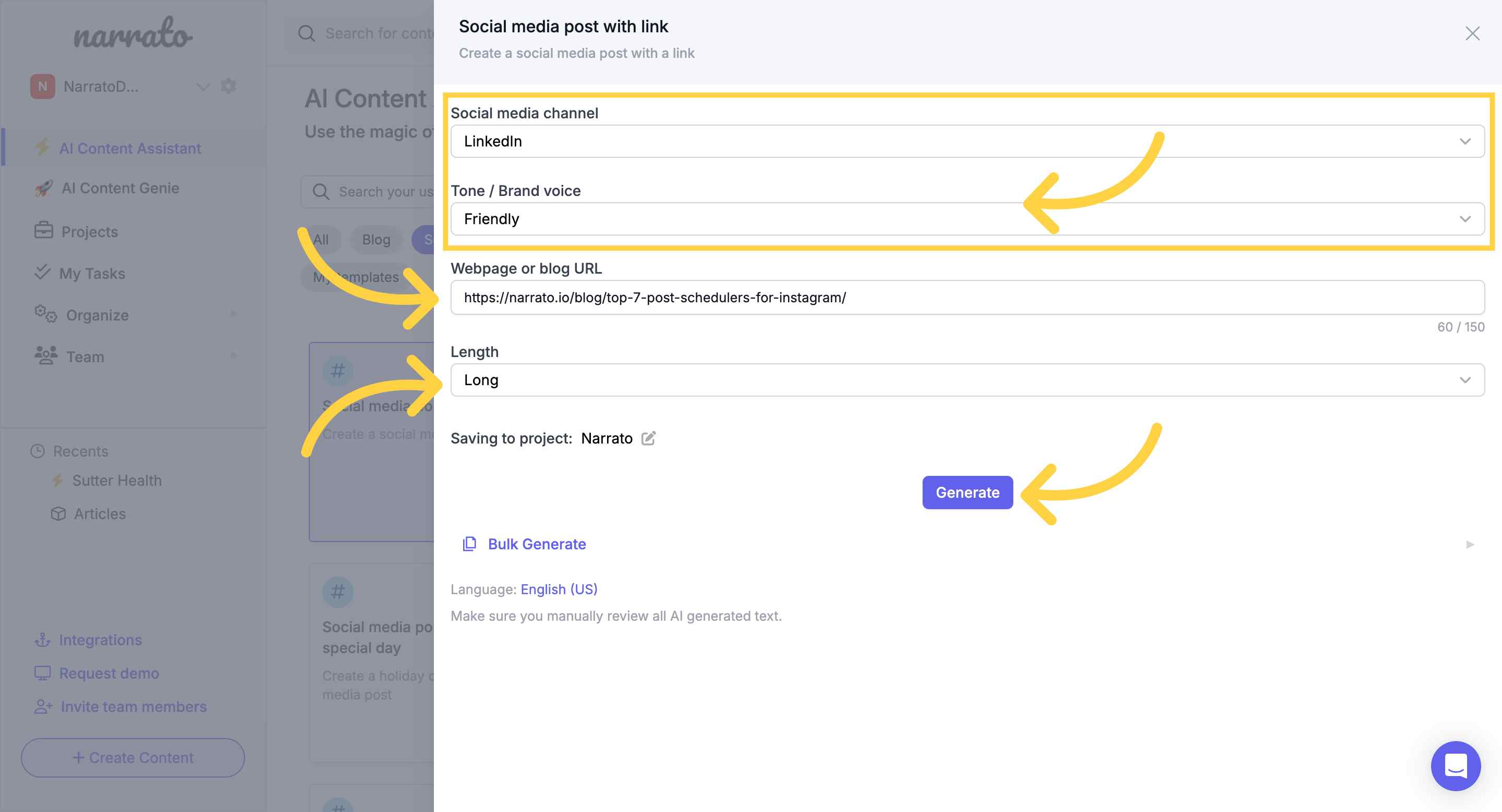 Creating a social post with a link
