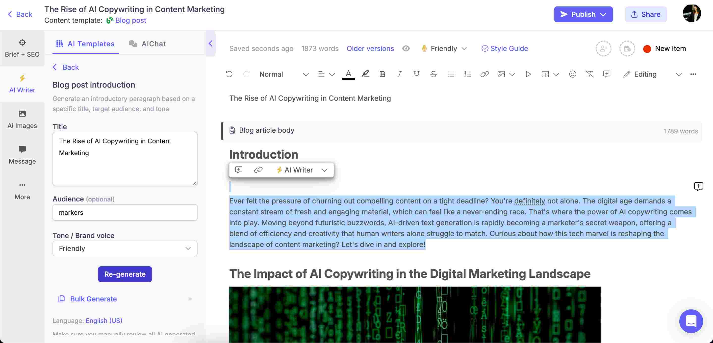 Narrato AI blog intro generator