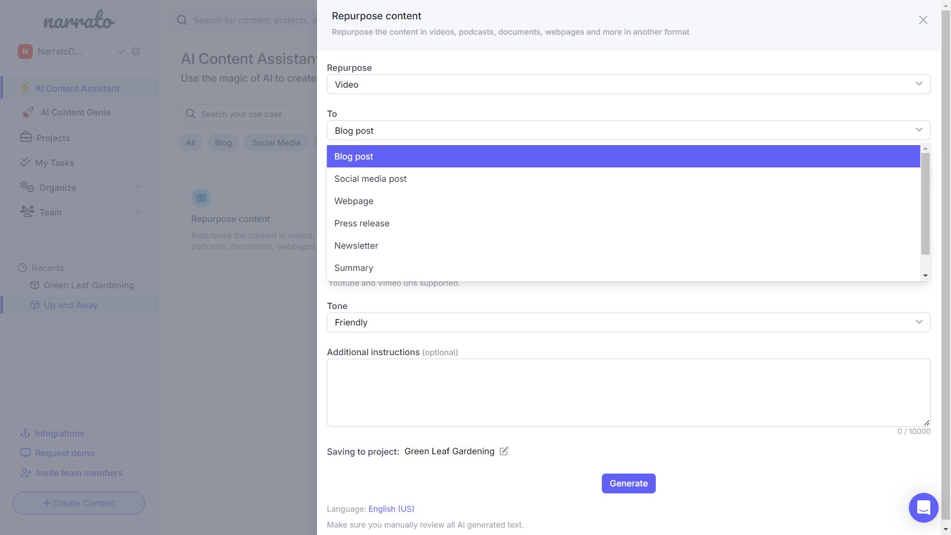 Choosing the format of output content