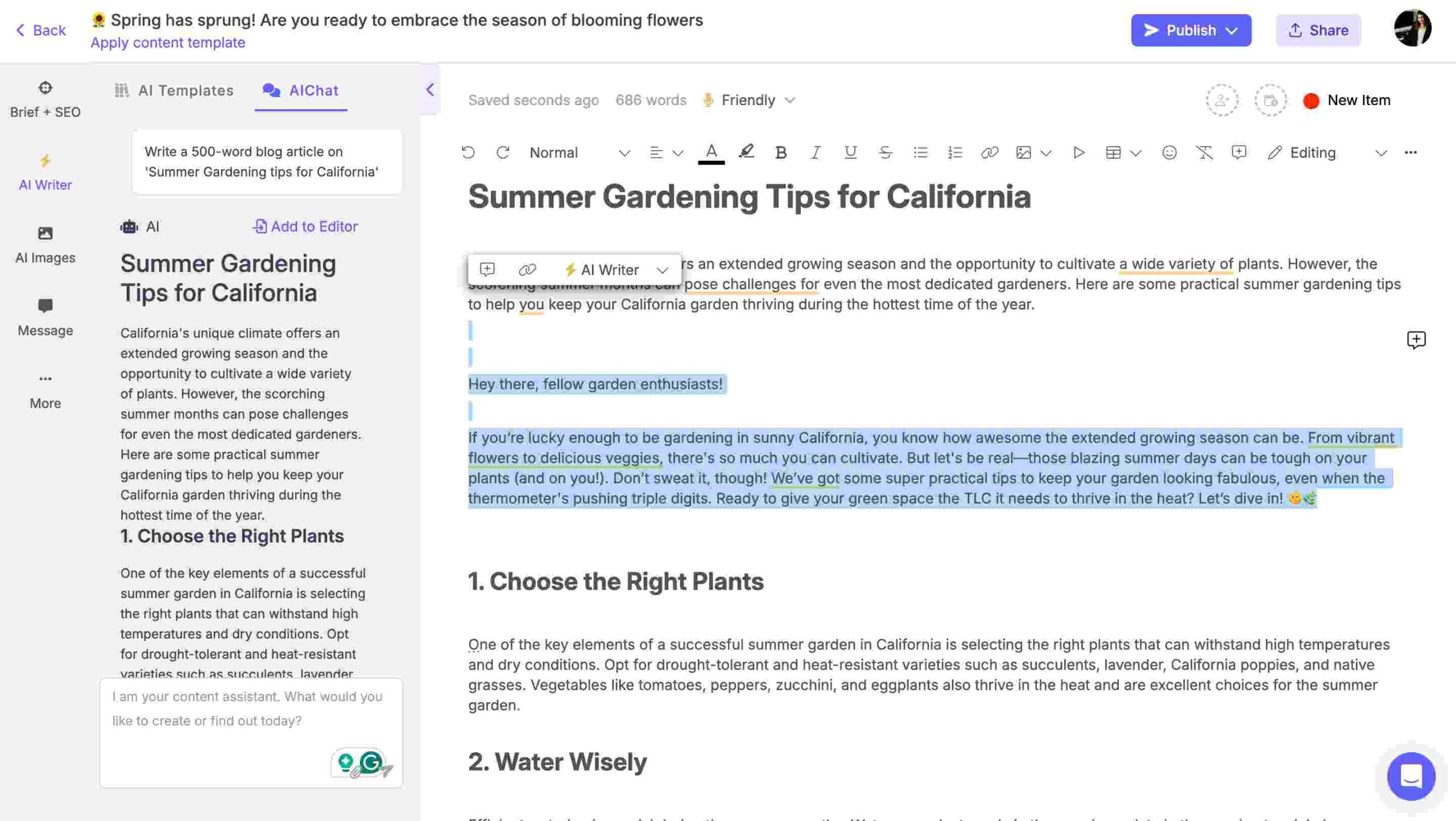 AI-generated content from the in-line AI assistant