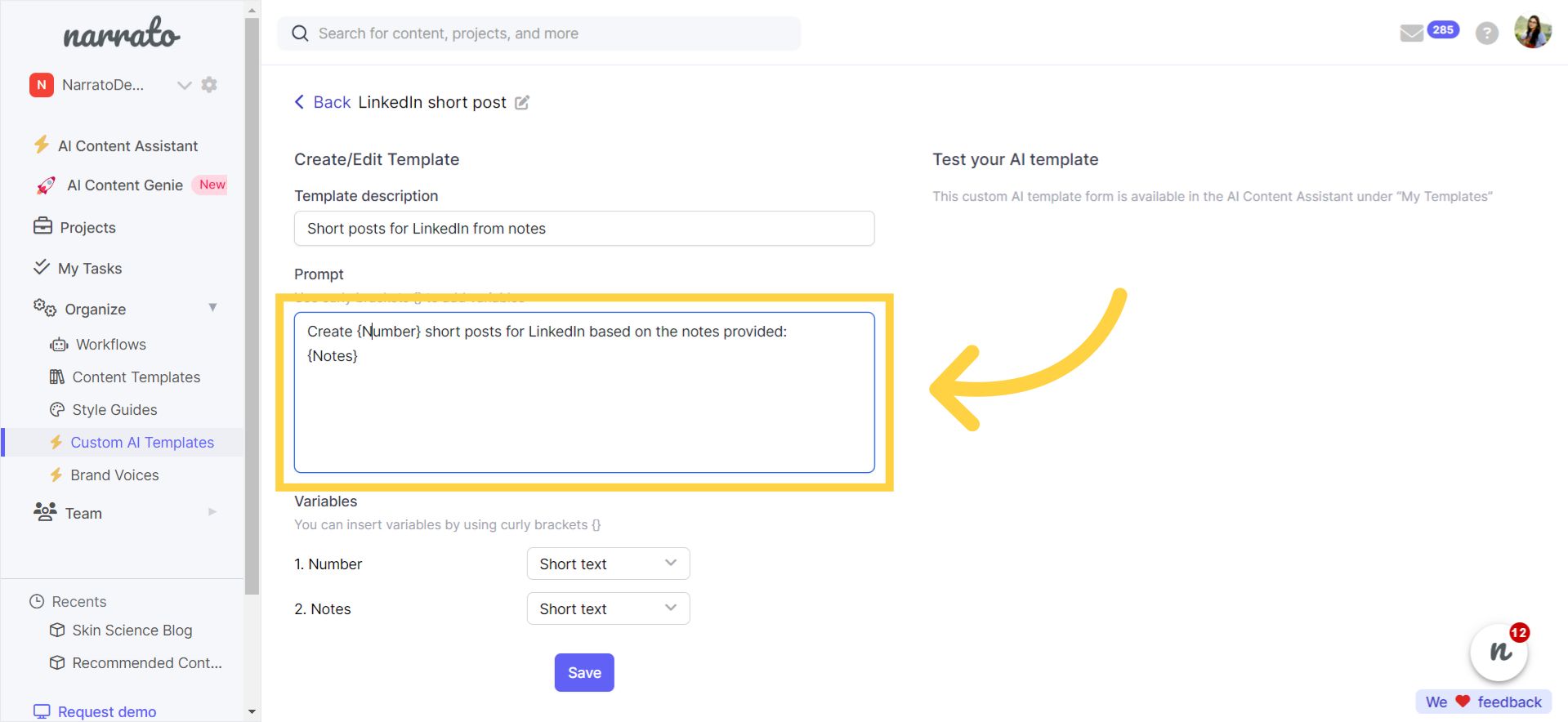 Adding the ChatGPT prompt along with variables