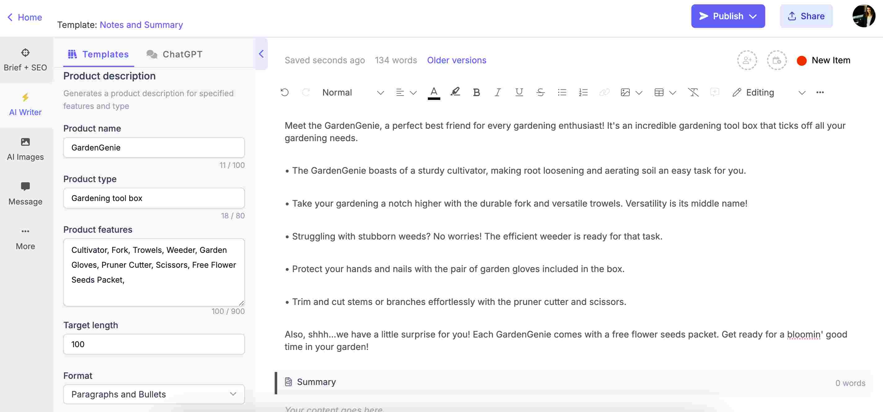 Narrato’s AI product description generator