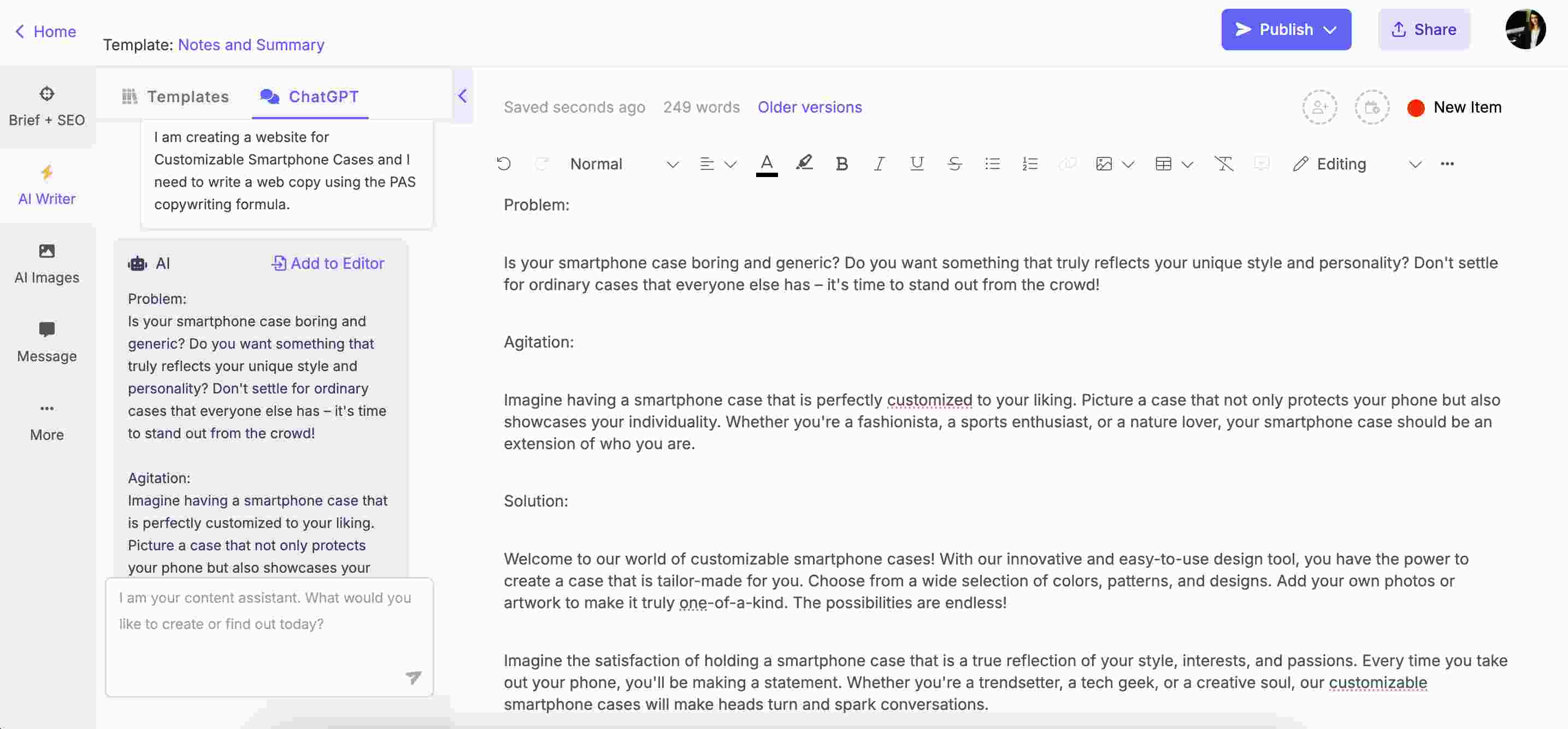 ChatGPT prompts for copywriting - web copy
