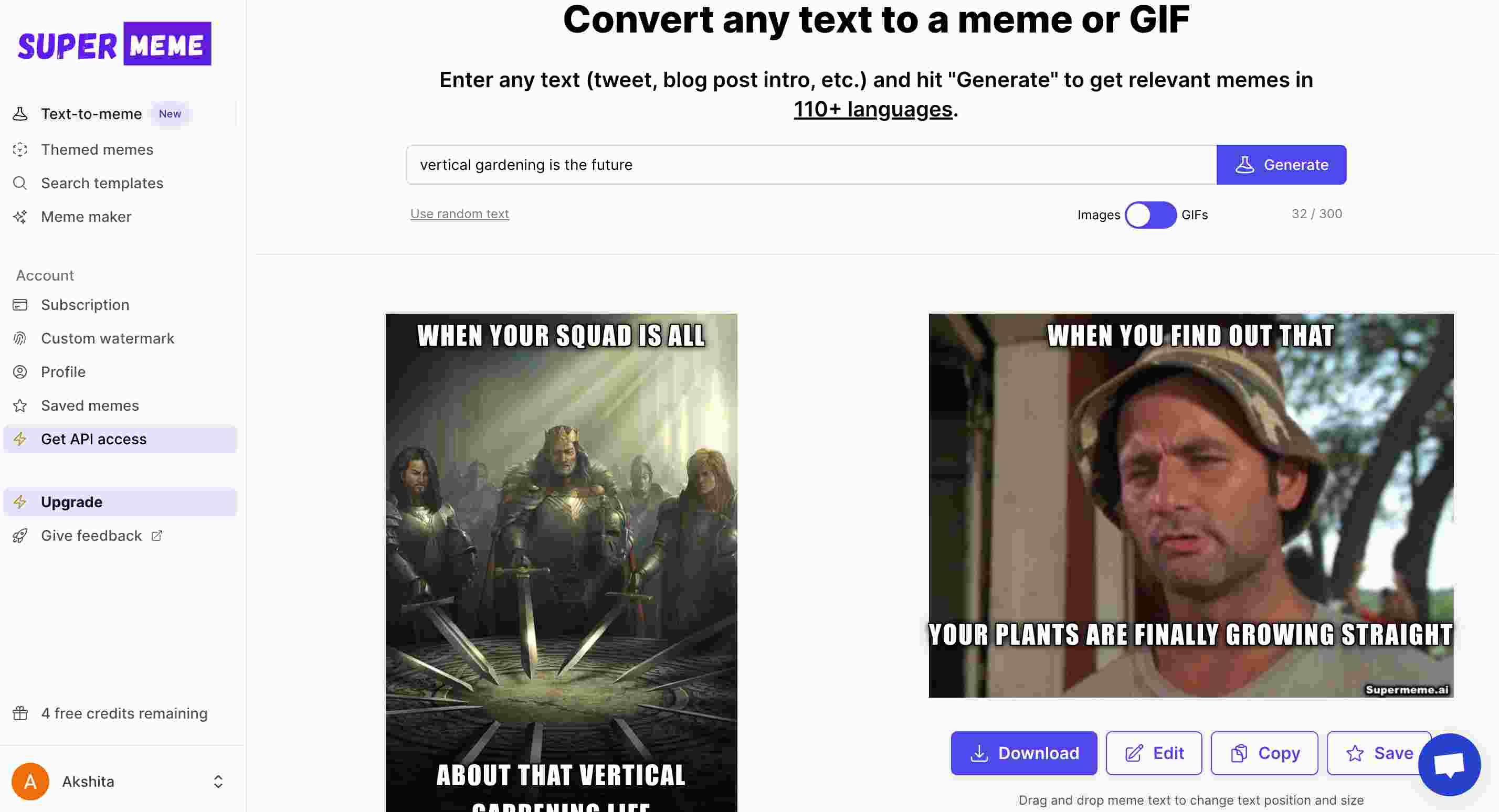 Creating memes using Supermeme.ai