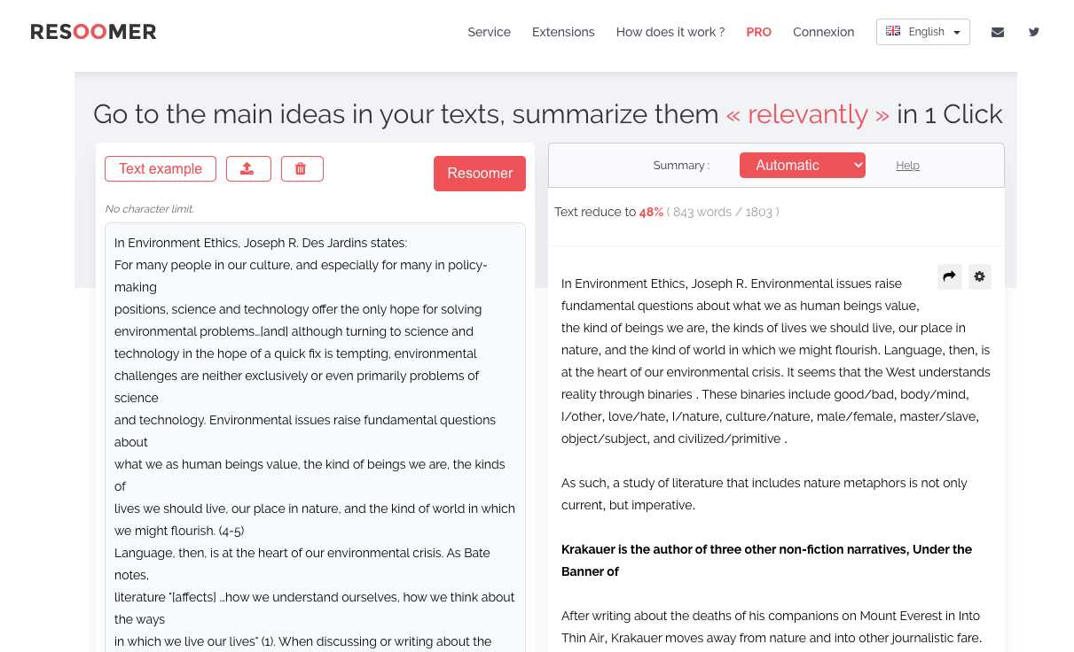 AI summary generator - Resoomer