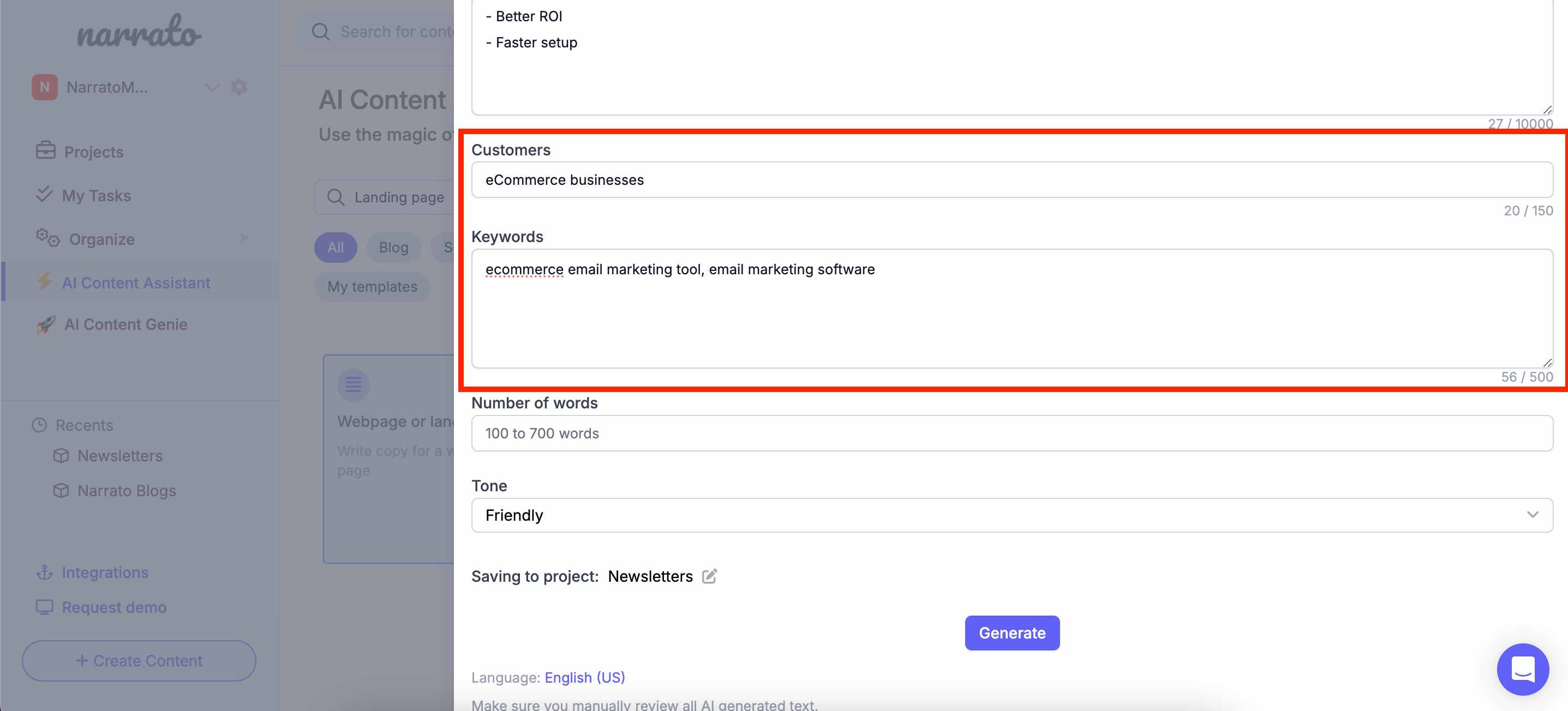 Specifying your target customers and keywords