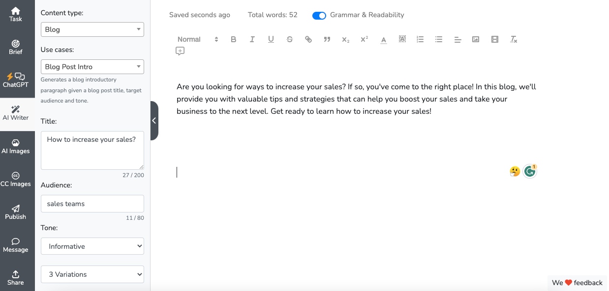 AI content writer - blog post intro