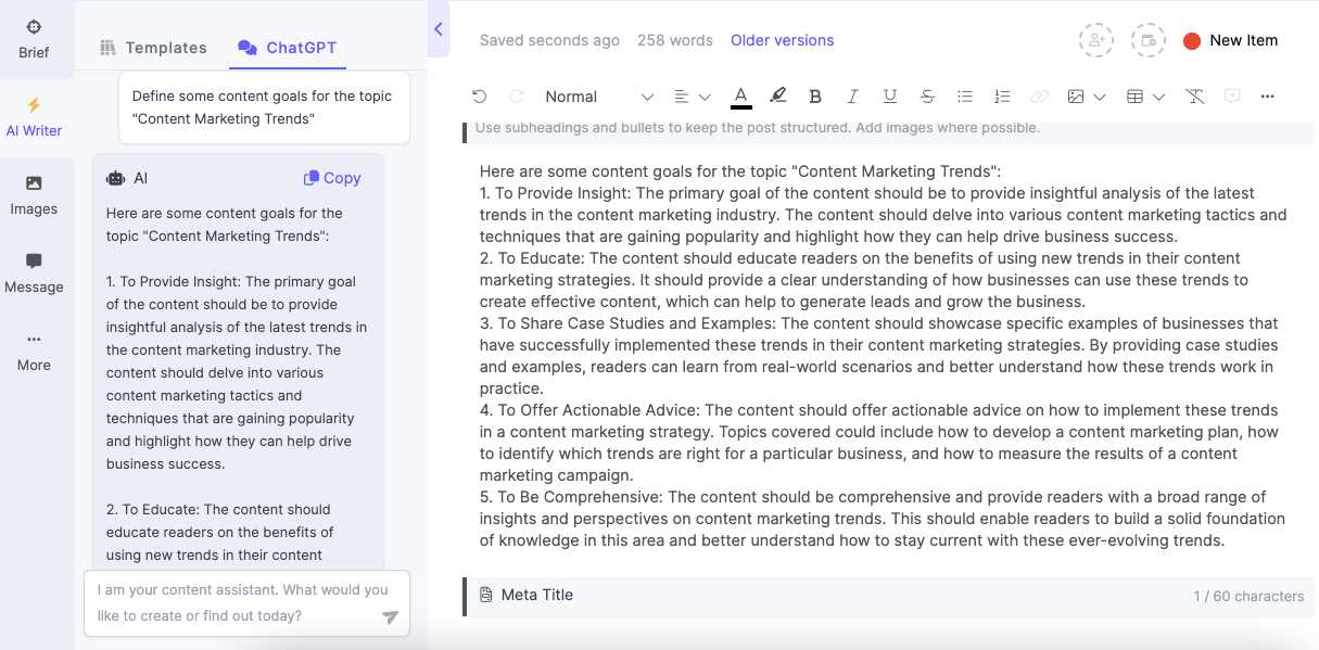 Use ChatGPT to define the content goals