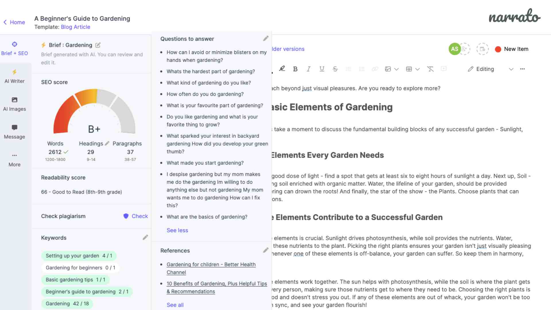 Narrato’s AI SEO content brief generator