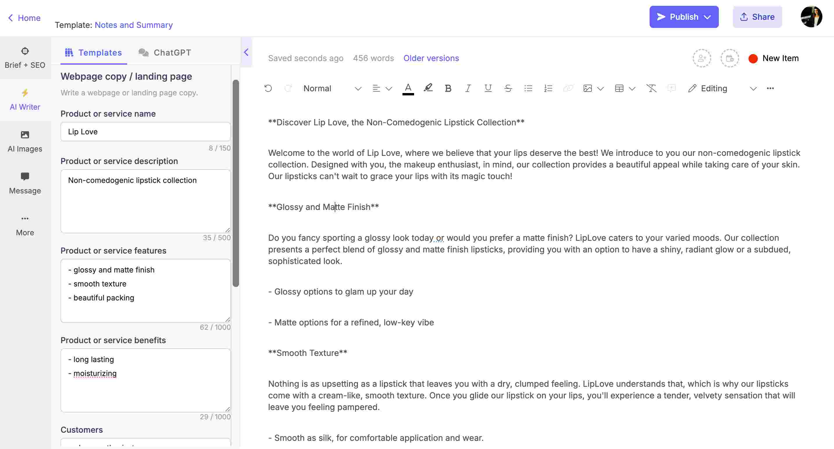 Narrato’s AI landing page generator