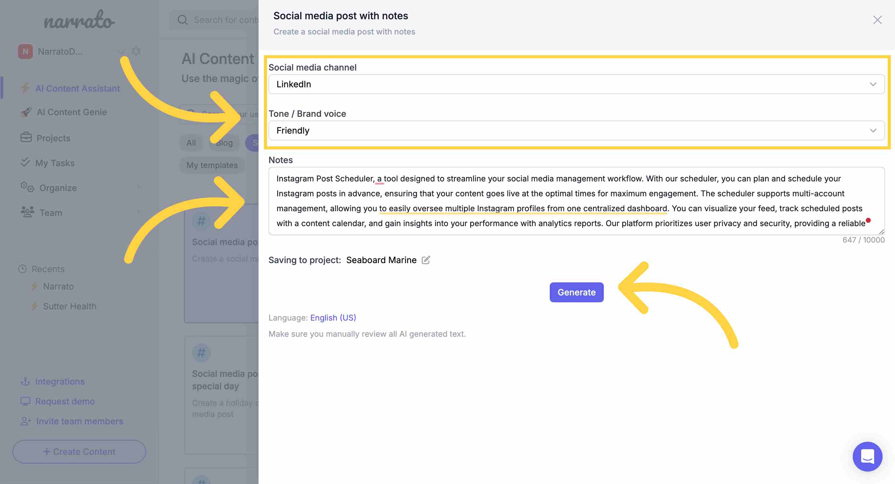 Creating social post using notes