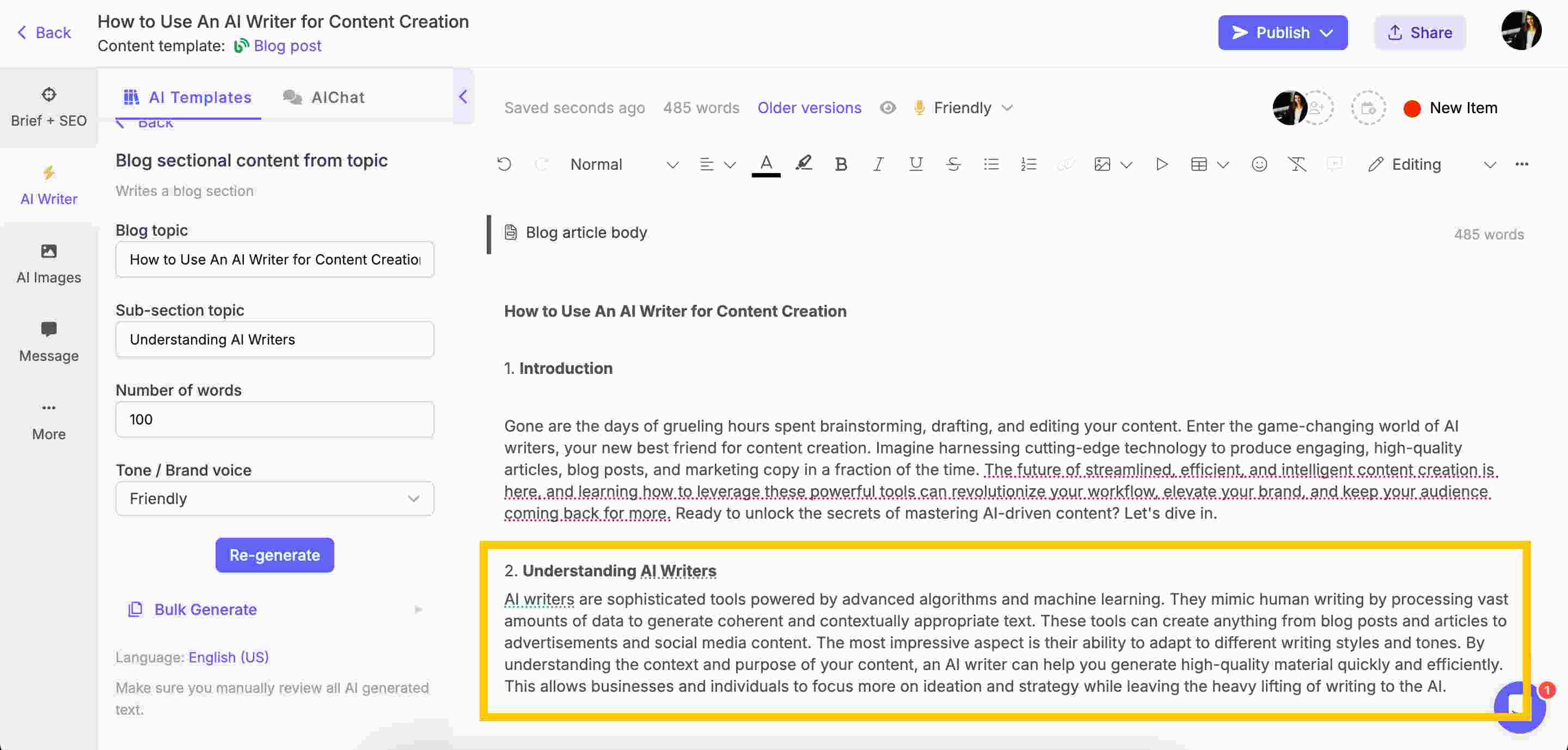 AI-generated blog sections