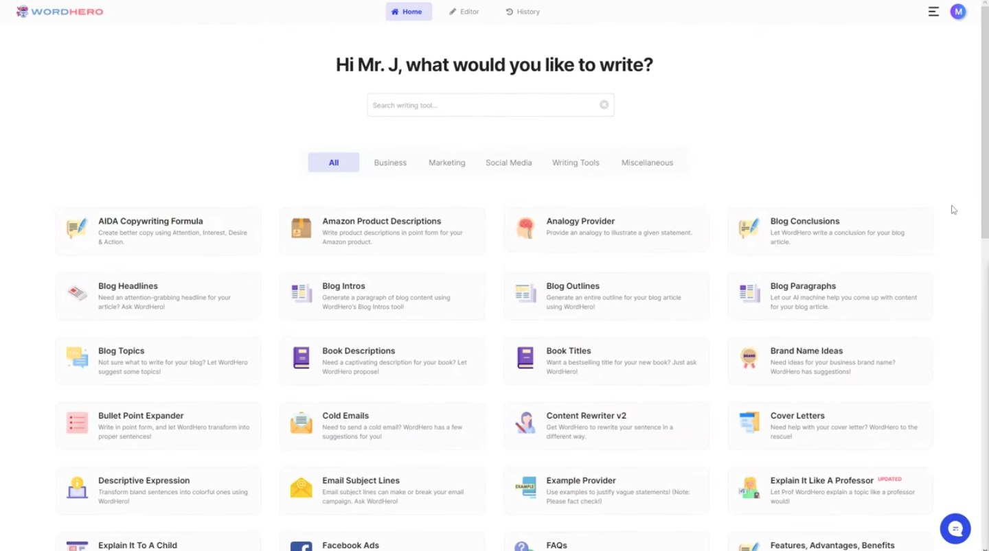 AI copywriter tools - Word Hero