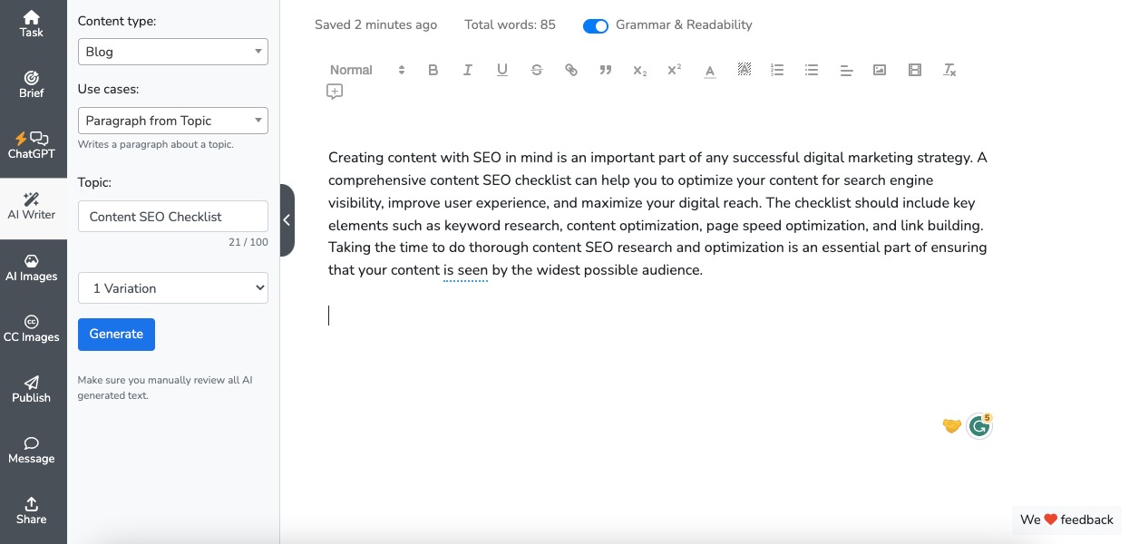 AI content writer - paragraph from topic
