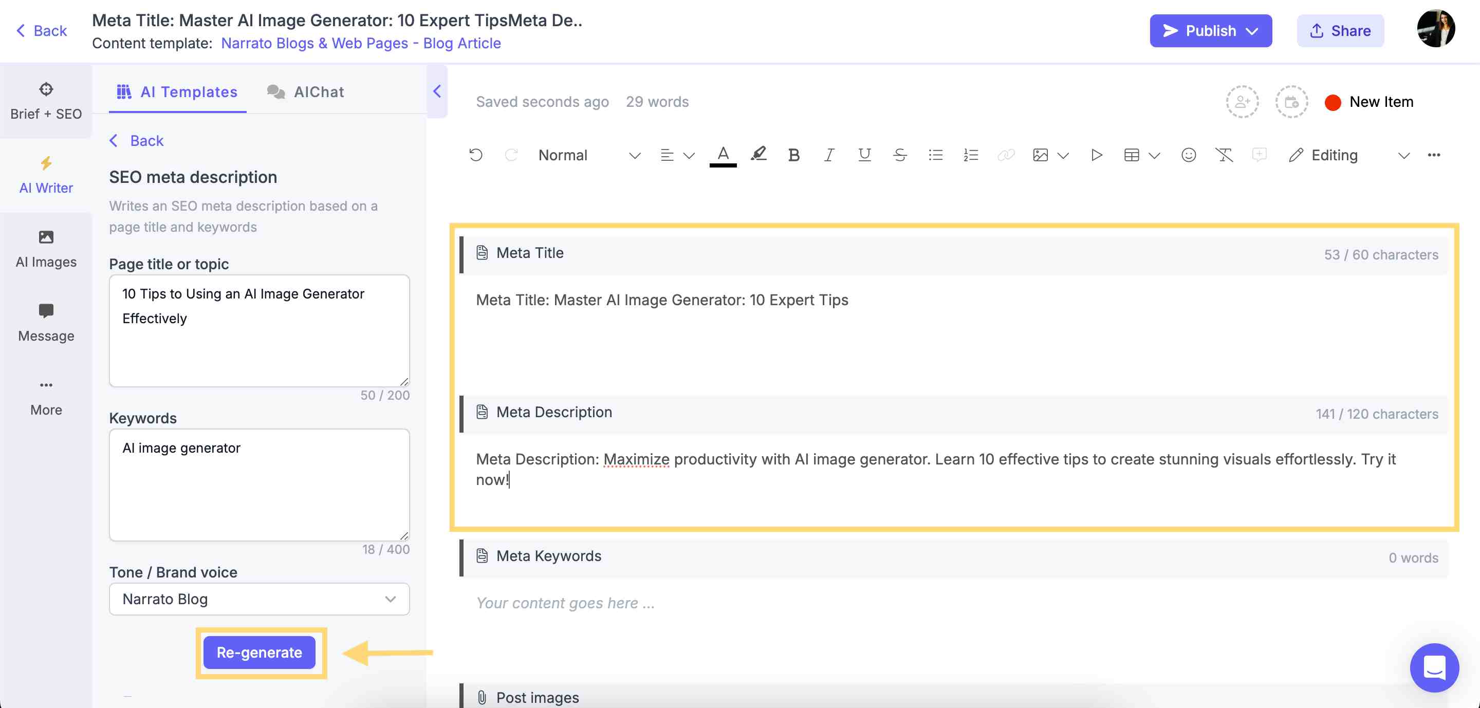 AI-generated SEO meta description and title
