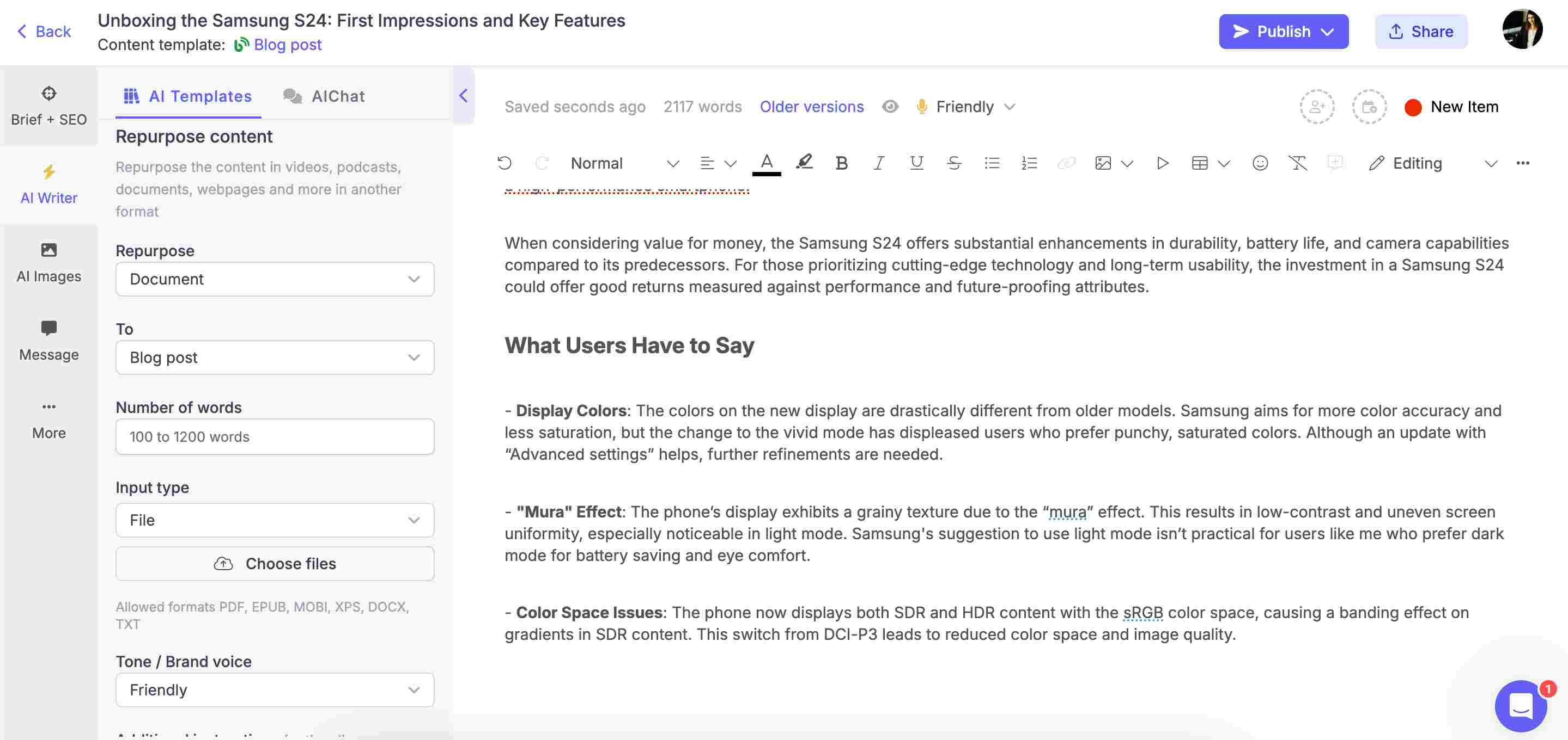 Narrato AI content repurposing tool