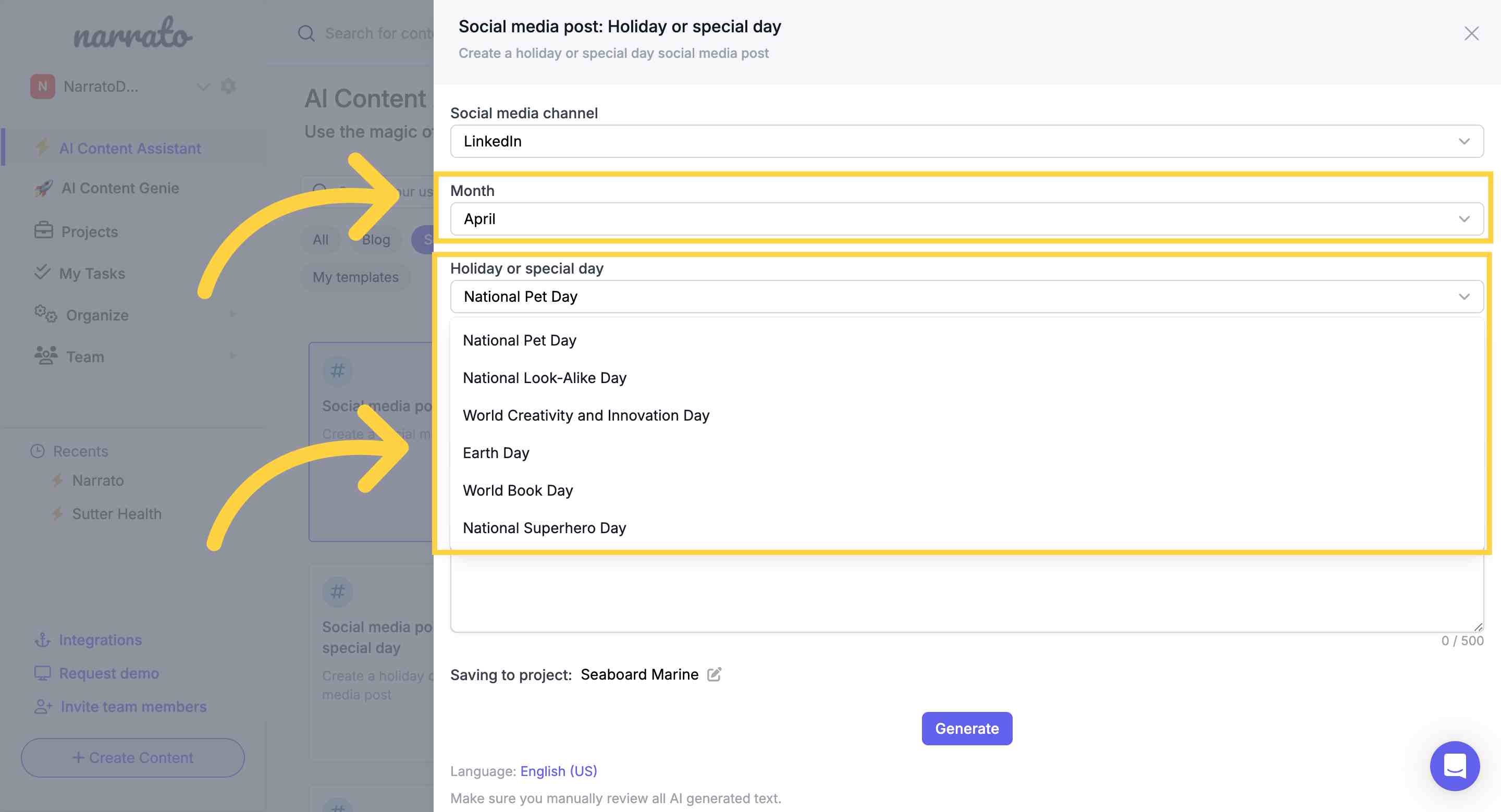 Choose the month and the holiday for the social post