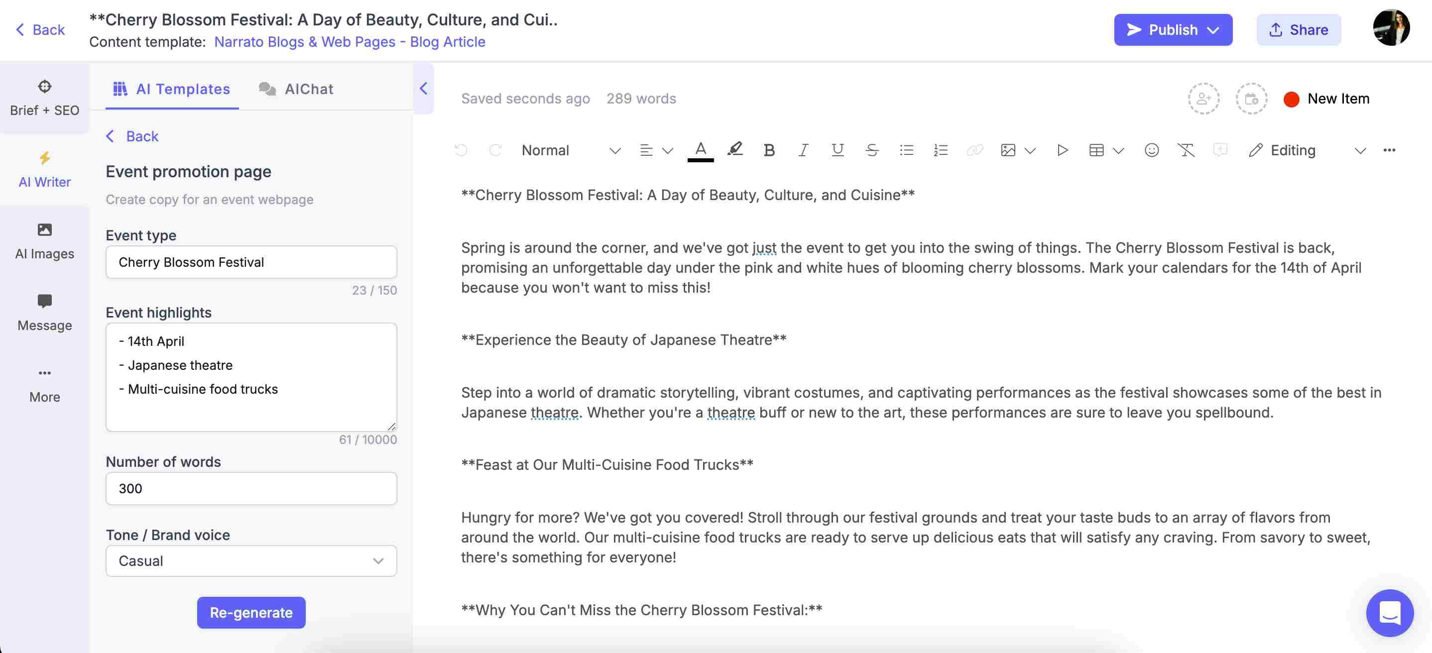 AI-generated event webpage
